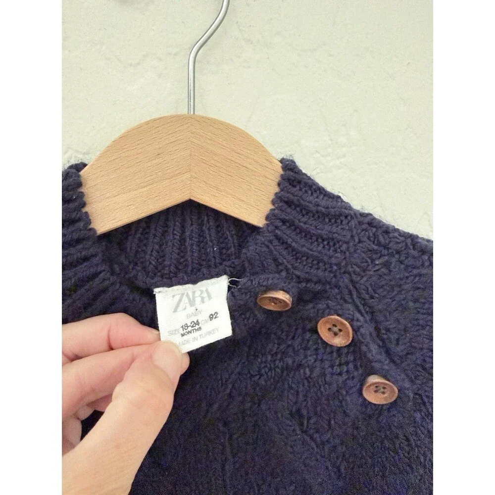 Zara Baby Navy Cable Knit Sweater 18–24 Months Button Shoulder